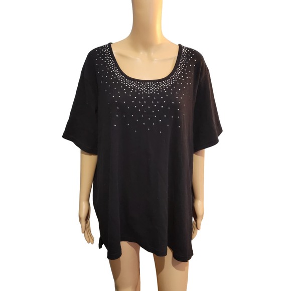Quacker Factory Tops - Quacker Factory Black Top with Silver Studded Neckline 3X NWOT